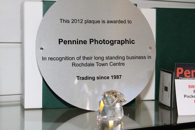 The plaque awarded to Pennine in recognition of their work