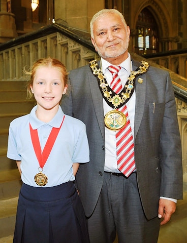 New Children's champion Millie Connor with Mayor Mohammed Zaman 