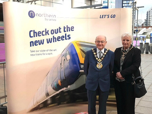 Mayor Billy Sheerin and Mayoress Lynn Sheerin attended Northern rail's new train event