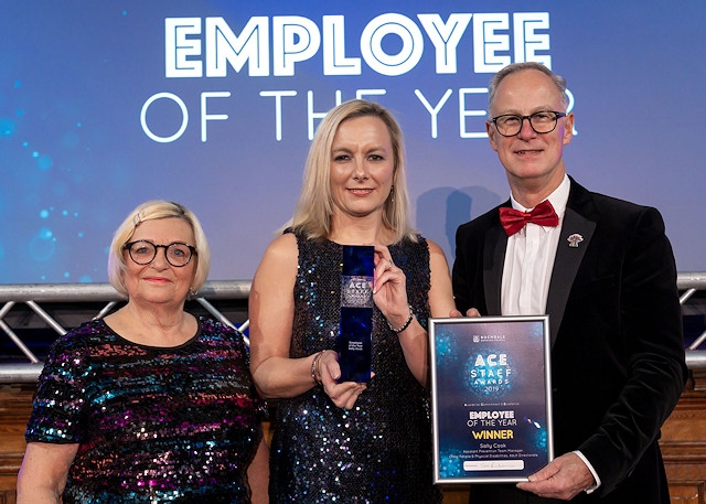 Employee of the year Sally Cook, with Patsy Gallagher from sponsor Cooney Civil Engineering and Steve Rumbelow. 
