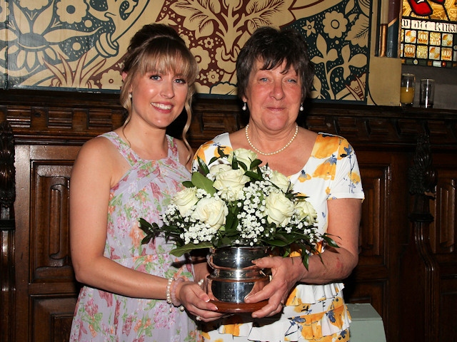 Woman of Rochdale 2019 Carole Kelly is presented with the award by 2018's winner Marilyn Jones