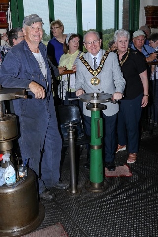 Mayor and Mayoress Billy and Lynn Sheerin officially start the Ellenroad Steam Museum’s new engine 'Irene'