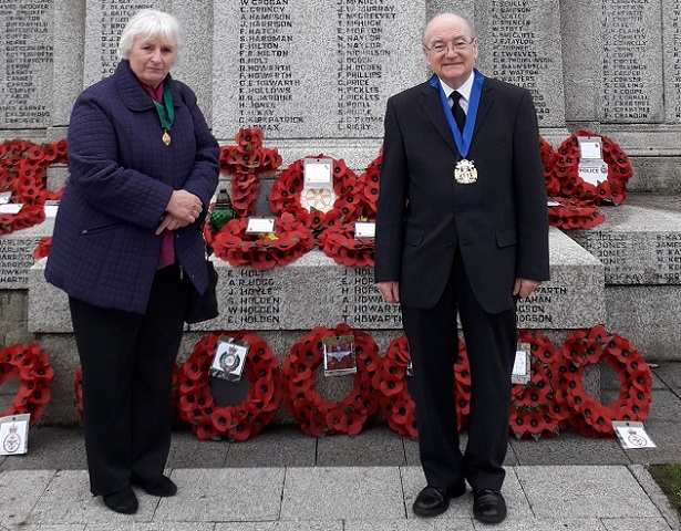 Mayor and Mayoress Sheerin laid Remembrance wreaths across the borough (pictured in Heywood)