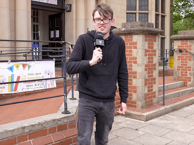 Charlie Crothers filmed at four of the seven locations - pictured here at Heywood Library - to promote the trail