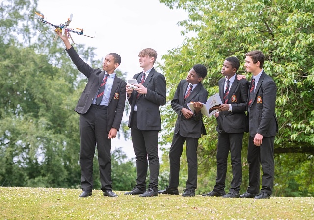 The winning students from Cardinal Langley with their quadcopter
