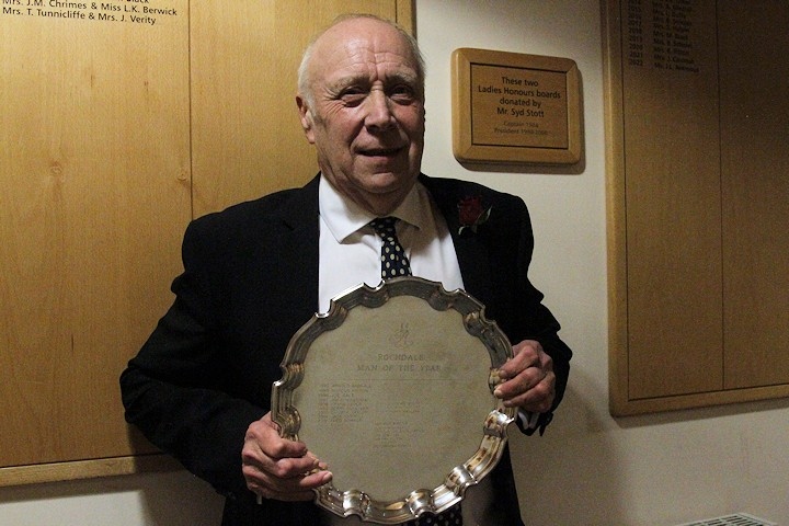 Dave Richardson with the Man of Rochdale plate