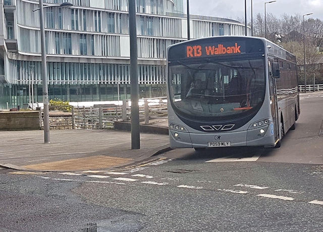 The Wallbank, Whitworth, bus leaving Rochdale Interchange