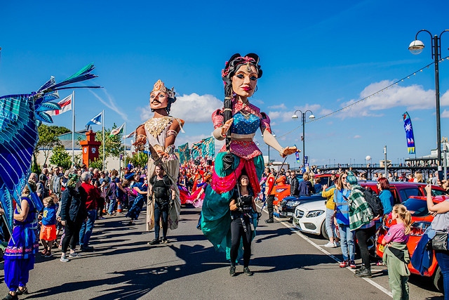 International carnival arts company Global Grooves is developing a procession for each event that will feature giant puppets, costumes, funky drumbeats and much more and you can be part of it