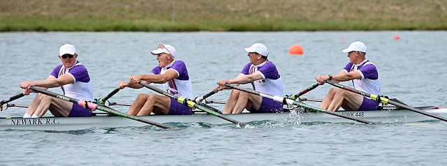The Masters G (65-70) quadruple scull approaching the finish