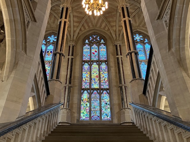 The windows on the staircase leading up to the Great Hall