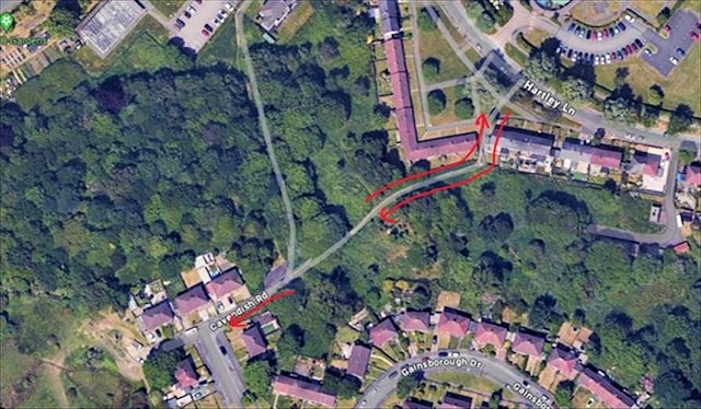 A map of where police believe the incident to have taken place, on the path in the woodland area