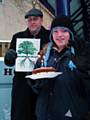 Save Spodden Valley supporters outside Rochdale Planning Department and a cake with 5 candles on it