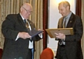 Jeff Lawton, President of Rotary Club of Middleton presenting the Paul Harris Award to Peter Hayward