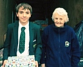 Year 10 pupil, James Scantlebury with Mrs Carole Hartley from Operation Christmas Child