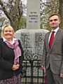 Councillor Kathleen Nickson and Daniel Meredith at Balderstone War Memorial
