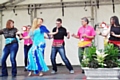 Alexsandra and Roch Valley Radio belly-dancing on the community stage at The Feel Good Festival