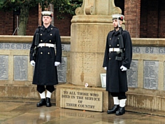 Crew members of HMS Middleton provided a guard of honour at the Middleton memorial
