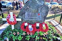 Poppy wreaths adorn the Castleton war memorial for Remembrance Sunday 2019