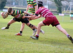 Jack Bennetta finding his way to the try line - Littleborough Rugby Union Under 15 boys