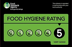 Food Hygiene Rating Sticker with a rating of five