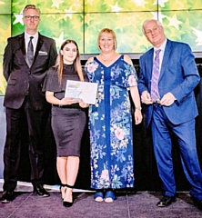 Tony Walsh; winner Chloe Johnson; Janet Wilkinson, director of workforce GMHSCP; Andrew Foster, Wrightington, Wigan and Leigh NHS Foundation Trust Chief Executive