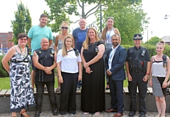 Councillor Janet Emsley and Councillor Donna Williams with members of Middleton pub watch, the council's community safety team, Middleton township and GMP