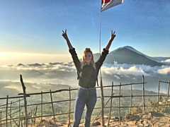 Danielle Wilson, pictured at the top of Mount Batur in Bali