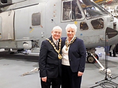 Mayor and Mayoress Sheerin aboard HMS Prince of Wales warship on Saturday 29 February
