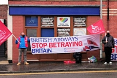 Members of the Unite Union protested against the redundancies being negotiated by British Airways