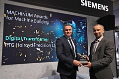 L-R: Mark Curran – sales director at PTG Holroyd receives the Digital Transformer award from Michal Skubacz – head of digitalization products at Siemens Motion Control