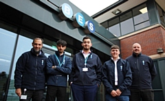 L-R: Zeb Ahmed, CEO at BES; apprentices Umair Iqbal, Matthew Cowen and Ben Hamlin; Sean Ferguson, Project Director at BES