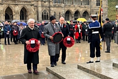 Tony Lloyd MP at the Remembrance Sunday service at Rochdale Cenotaph