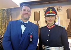Brian Morton BEM with Lord Lieutenant Diane Hawkins