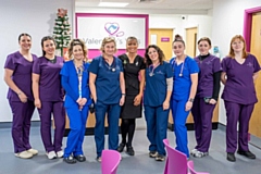 Kirsty Baird and Lindsay Bowden with colleagues at Valentines Vets