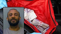 Ringleader Mohammed Zafer and cash seized from the gang
