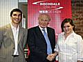 Sir Menzies Campbell with Rochdale Online director Brad Journeaux and reporter Katie Hill