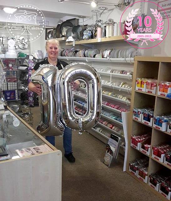 Lesley Thompson celebrating 10 years of trading at Classy Cakes