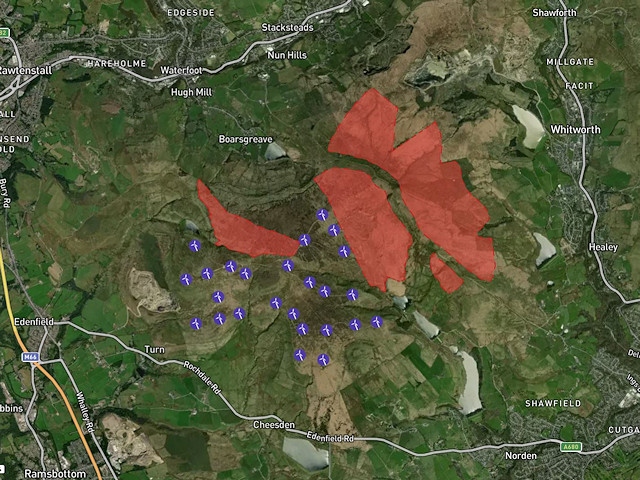 Map showing where the new Scout Moor II wind turbines could be built