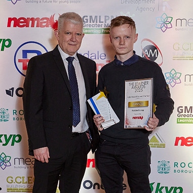 Fletcher Harrop, Higher National Learner of the Year, with Andrew Wilding from NEMA Ltd 