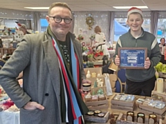 Chris Clarkson MP and Joe Brennan (Bookshelf Burns) at Alkrington Craft Market on 17 December