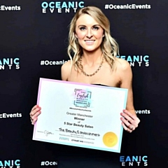 The Beauty Establishment, Bamford, won 5 Star Salon of the Year for Greater Manchester at The English Beauty Industry Awards (Lucy Atherton with her award)