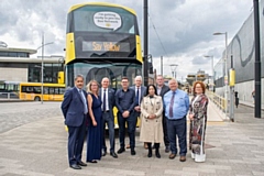 Back L-R: Shah Wazir, Rochdale Council (Portfolio Holder for Highways); Lucy Smith deputy leader, Bury Council; Lee Wasnidge, MD Stagecoach Manchester; Andy Burnham, Mayor of Greater Manchester; Ian Humphreys, First Bus; Matt Rawlinson, Diamond.Front L-R: Arooj Shah, leader, Oldham Council; Neil Emmott, leader, Rochdale Council; Lorna Fitzsimons, GM Business Board