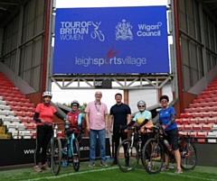 Angela Broad, Margaret Green, Wigan Coun Keith Cunliffe, Coun Danny Fletcher, Hazel Roberts, Joy Lummis. The riders are from Breezelancs