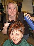 Student Michelle Boland sets to work in the college salon styling tutor Grace Crosbie’s hair