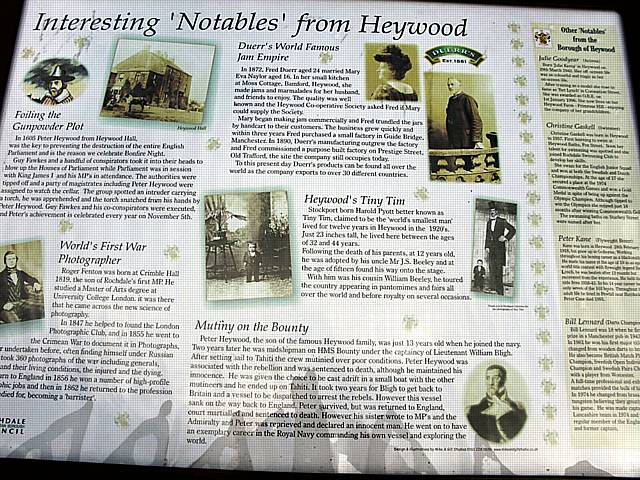 A plaque nearby the rockery recognises Heywood's 'notables'