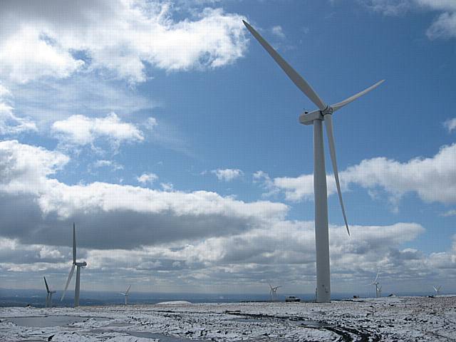 Wind turbines at Scout Moor following their installation