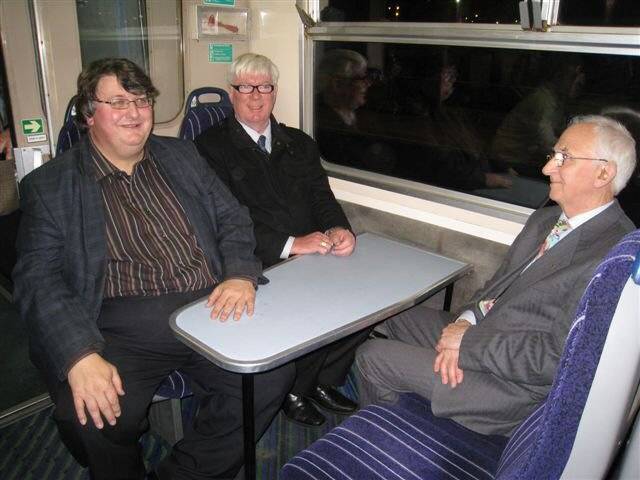 Councillor Keith Whitmore, Chair of GMITA, Paul Rowen, MP for Rochdale and 
Councillor Peter Evans on the very last train from Victoria to Rochdale. The 
next one will be a tram, in about two and a half years!