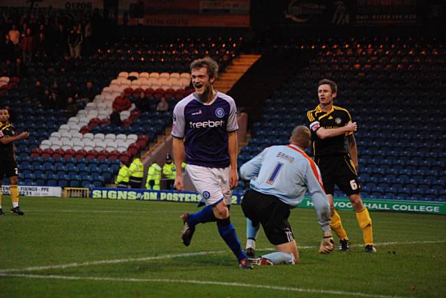 Wiseman wheels away after scoring his first ever goal for Rochdale.