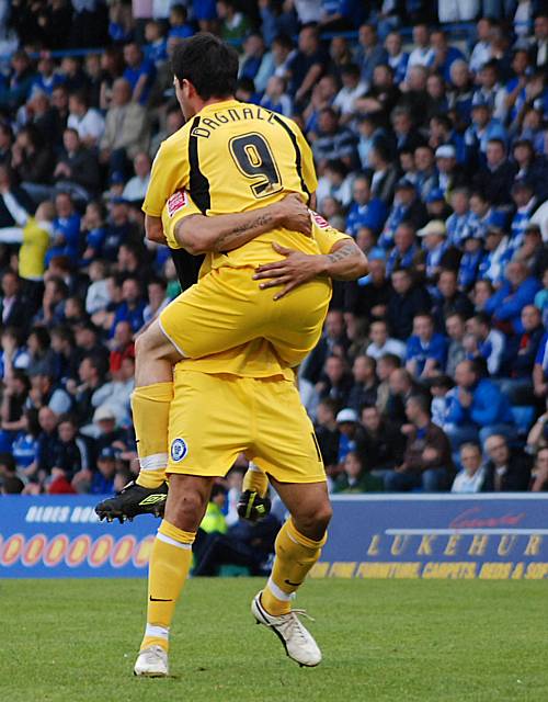 Dagnall celebrates his goal with Thorpe as Dale bring themselves back into the tie.