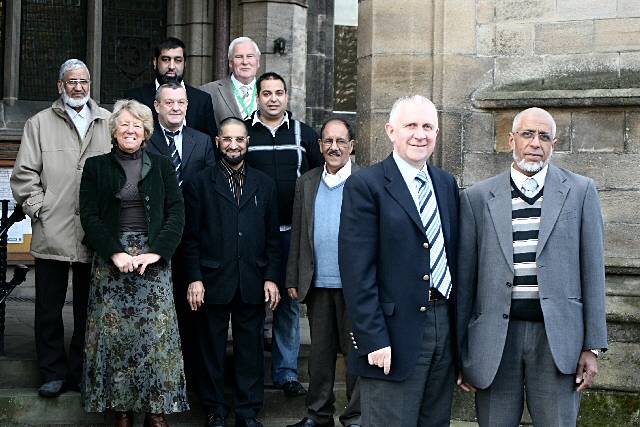 Councillor Sharif with the Conservative party Leader, Councillor Ashley Dearnley outside Rochdale Town Hall alongside Conservative Councillors, candidates and supporters